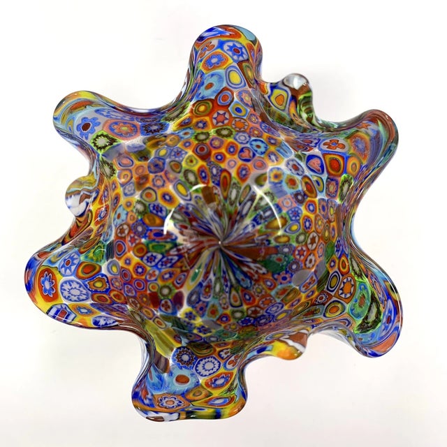 Vintage Murano Campanella Millefiori Handkerchief Vase Add a touch of Venetian artistry to your collection with this...