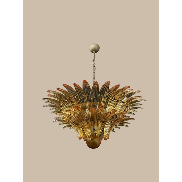 Mid-Century Modern Murano Amber Palm Glass Chandelier – Hand Made in Italy For Sale - Image 3 of 7