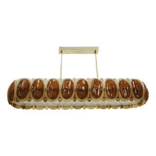 Italian Midmodern Style Pendant Lamp in Brass with Brown and Beige Murano Glass Shade For Sale