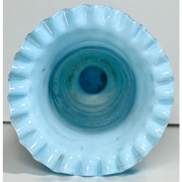 Glass 19th Century Victorian Moser Blue Opaline Glass Vase: Gilt Floral Decor, 15.5" For Sale - Image 7 of 10