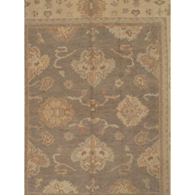 Vintage Oushak Carpet, Oriental Rug, Handmade Grey, Ivory, Saffron For Sale - Image 11 of 12