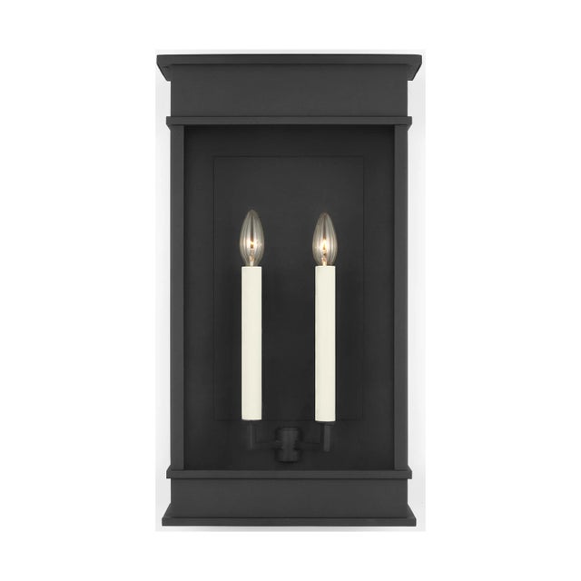 Black Chapman & Myers by Visual Comfort Studio Cupertino 2-Light Outdoor Large Lantern Sconce in Textured Black For Sale - Image 8 of 8
