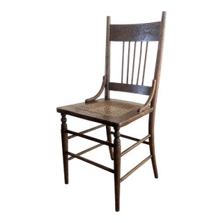 Vintage Pressed Back Chair With Cane Seat For Sale