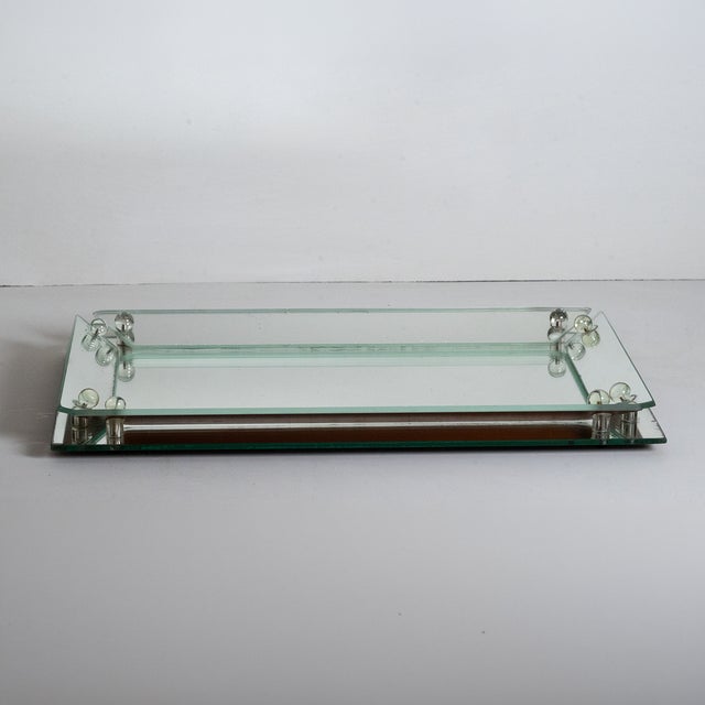 Metal Art Deco Vanity Tray in Beveled Mirror Glass With Glass Spheres For Sale - Image 7 of 7