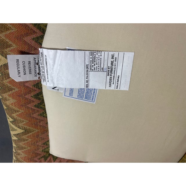 Groovy Flame Stitch Wing Chairs by Harden, a Pair, Wingback Chairs, Vintage For Sale - Image 9 of 12