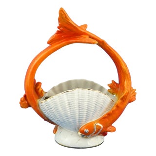 Art Deco Ceramic Centerpiece Vase with Fish from Labor Lastrucci & Borroni, Italy, 1940s For Sale