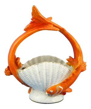 Art Deco Ceramic Centerpiece Vase with Fish from Labor Lastrucci & Borroni, Italy, 1940s