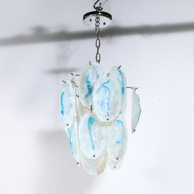 Mid-Century Hand-Blown Murano Opalescent & Cerulean Detail Glass Chandelier For Sale - Image 13 of 18