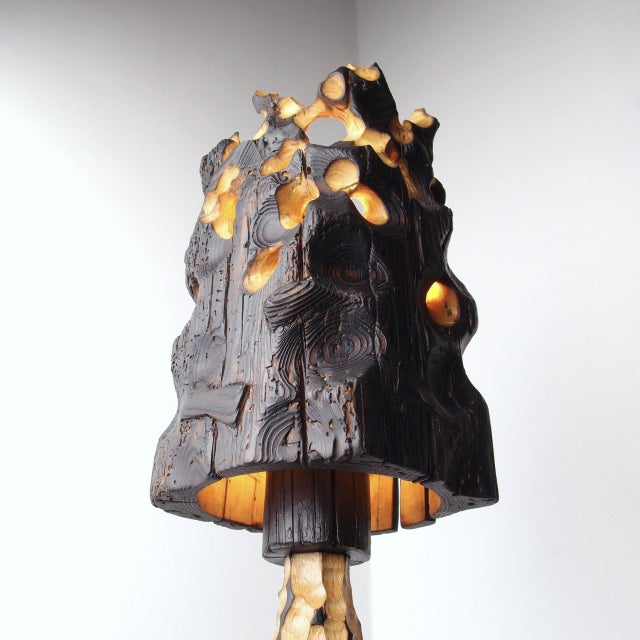 Torch Lamp - Sculptural Wood and Limestone Table Lamp by Gabor Gobi For Sale - Image 4 of 11