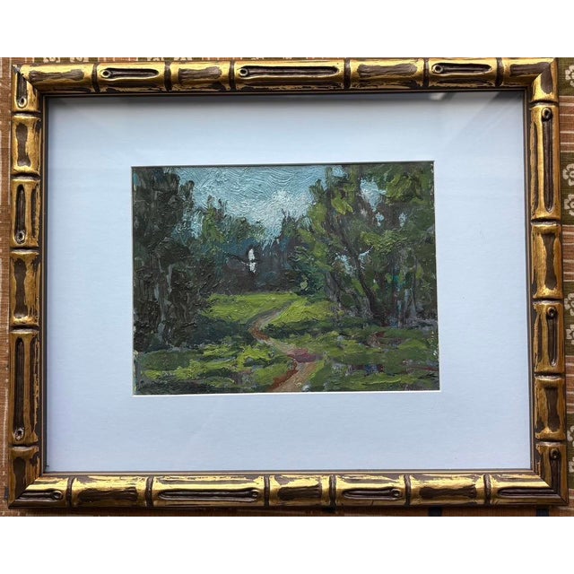 1970 European Post-Impressionist Oil Landscape “Old Park”, Framed For Sale - Image 4 of 4