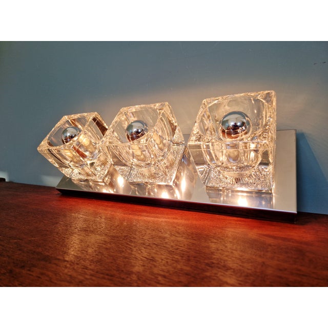 Silver Ice Cube Triple Wall Light in Chromed Metal and Glass from Peill & Putzler, 1970 For Sale - Image 8 of 18