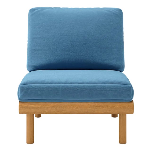 Rishon Teak Outdoor Lounge Chair - Classic Cushion Edition in Sunbrella Sapphire Blue For Sale