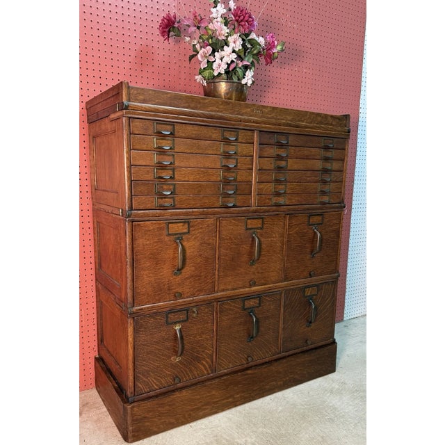 Antique Globe Brand Oak Stacking File Card Catalog Cabinet Circa 1900 For Sale - Image 14 of 14
