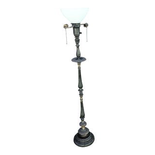 Antique Neoclassical Weighted Metal Torchiere Floor Lamp With Dual Pull Chains For Sale