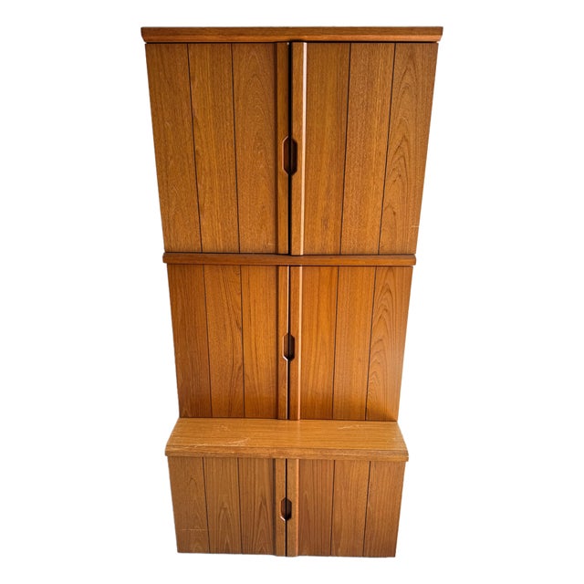 Tall Danish Teak Cabinet with Integrated Handles, 1970s For Sale