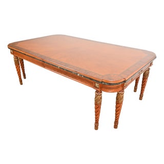 Henredon Grand Provenance Italian Neoclassical Inlaid Cherry and Burl Wood Parcel Gilt Extension Dining Table For Sale