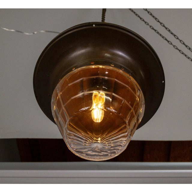 1920s Faceted Flush Mount Light With Cut Glass Banding For Sale - Image 4 of 10
