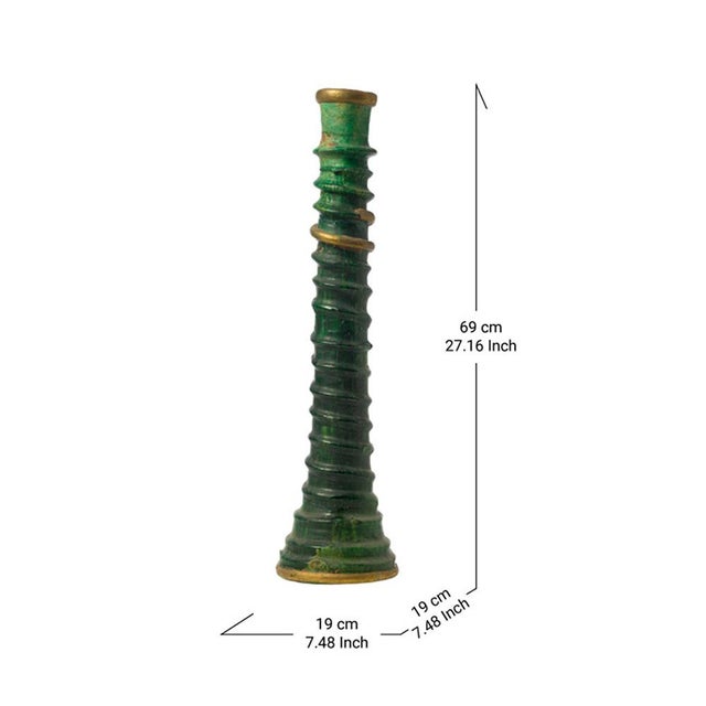 Handmade Tamegroute Green Glazed Ceramic Candlestick With Brass Details For Sale - Image 6 of 6