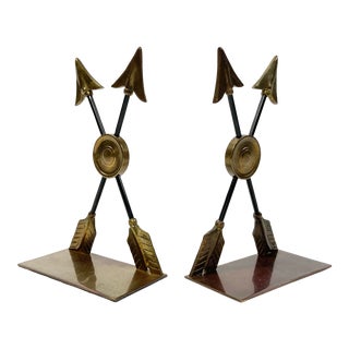 Brass and Iron Arrow Bookends, Pair For Sale