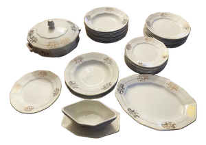 Large Belgian Art Deco Style Ceramic Dinner Service from Company St-Ghislain, 1920s, Set of 34