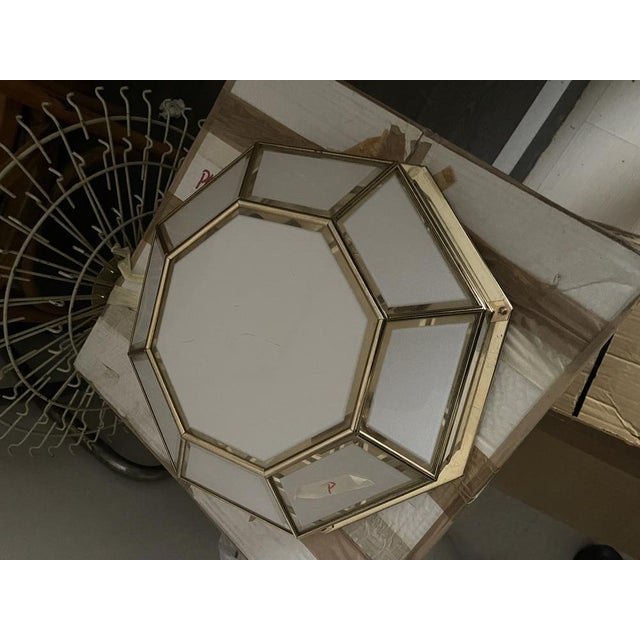 Brass glass flushmount height 18 cm width 40 cm features 3 lights requires e27 light bulbs presents several scratches on...