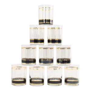 Vintage Culver Devon Black Double Old Fashioned Glasses - Set of 10