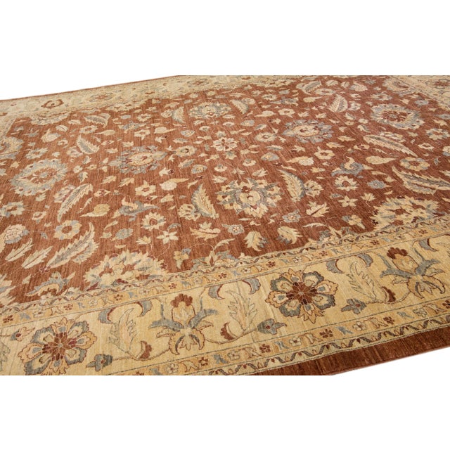 Modern Tabriz Style Brown Handmade Floral Motif Wool Rug For Sale In New York - Image 6 of 10