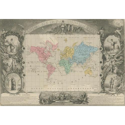 Antique Planisphere World Map, 1845 For Sale - Image 4 of 16