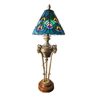 Antique Bronze Lamp with Goats Head, 1850 For Sale