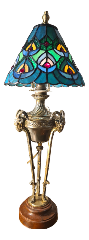 Antique Bronze Lamp with Goats Head, 1850