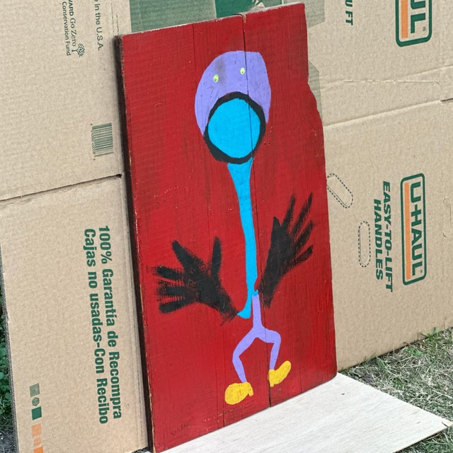 Mid-Century Modern Original Figural Painting on Reclaimed Wood Signed Rivera For Sale - Image 3 of 12