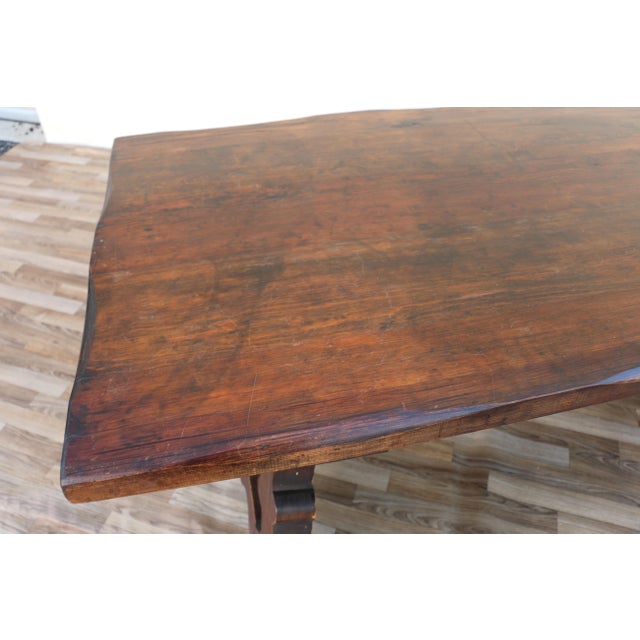 Wood Antique Spanish Revival Solid Wood Trestle Dining Table, Mid 20th Century For Sale - Image 7 of 18