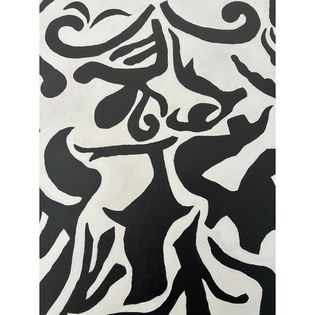 Large Abstract Black and White Painting With Tribal Vibe For Sale - Image 4 of 7