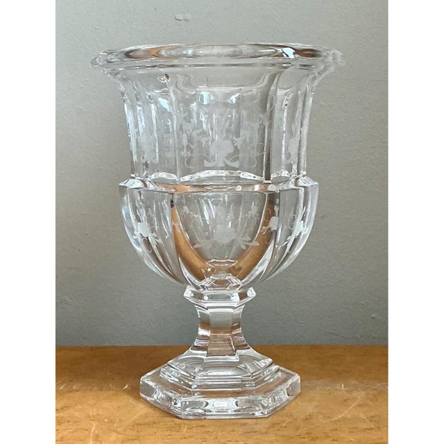 Contemporary Vintage Tiffany & Co. Etched Crystal Pedestal Vase For Sale - Image 3 of 12