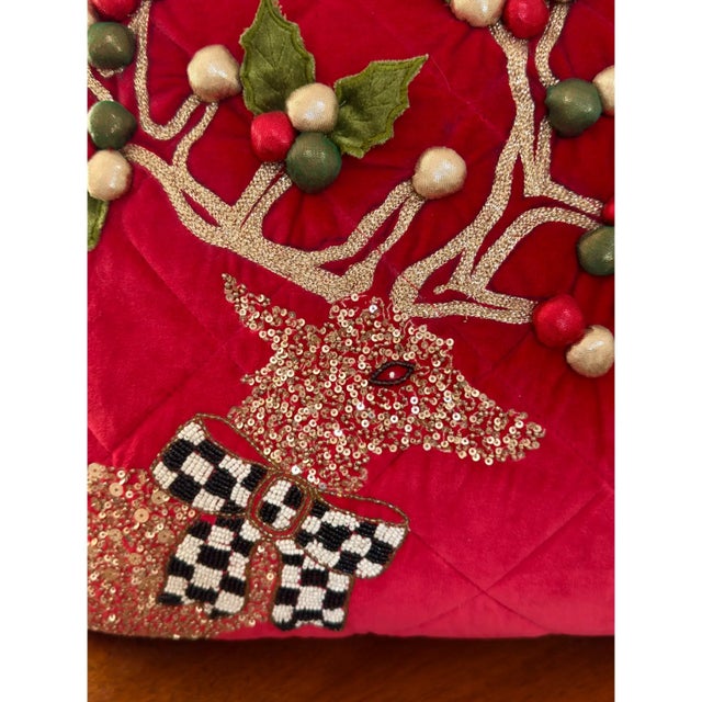 This is a Mackenzie-Childs velvet beaded stag pillow with courtly check on the back. This item was from her Holiday 2016...