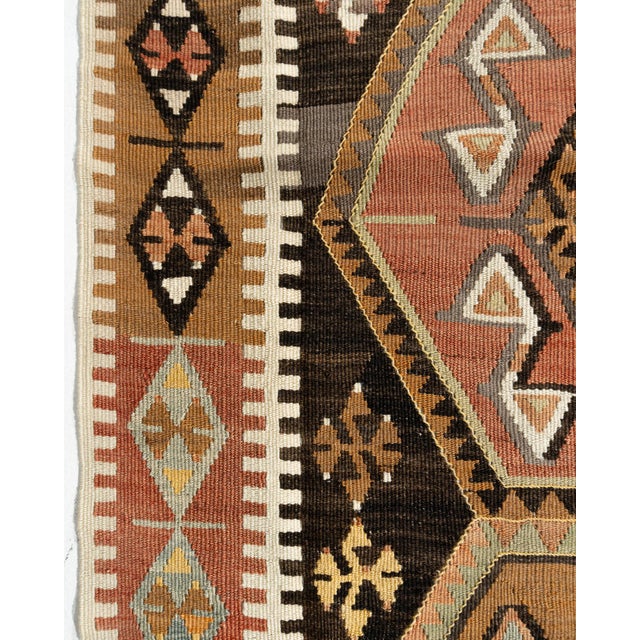Vintage Circa 1940 Soft Terracotta Turkish Kars Kilim Rug Runner 4ft 1in X 11ft 8in For Sale - Image 4 of 11