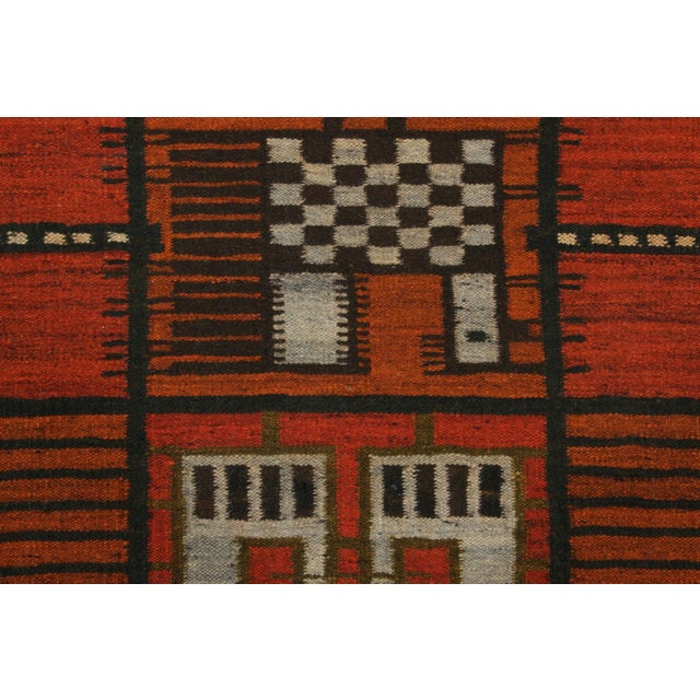 Mid-Century Modern Vintage Swedish Rya Runner in Rust With White Geometric Pattern - Rug & Kilim For Sale - Image 3 of 7