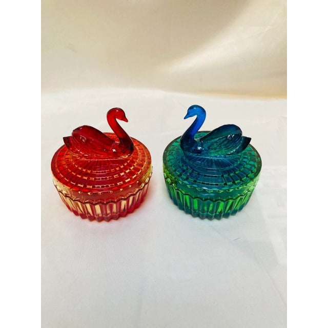 Mid 20th Century Vintage Glass Swan Bowls With Lids a Pair For Sale - Image 4 of 4