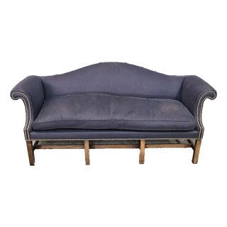 Mid 20th Century Kittinger Williamsburg Mahogany Chippendale Sofa Blue Fabric Cw 129 For Sale
