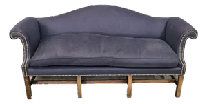 Mid 20th Century Kittinger Williamsburg Mahogany Chippendale Sofa Blue Fabric Cw 129