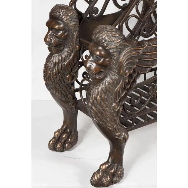 Regency Style Bronze Magazine with Scrolled Design and Lion Supports For Sale - Image 10 of 11