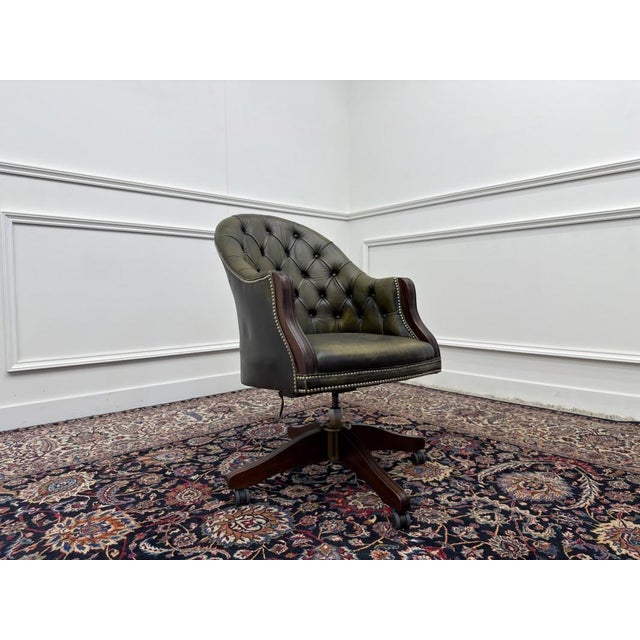 English Green Chesterfield Desk Chair For Sale - Image 9 of 10