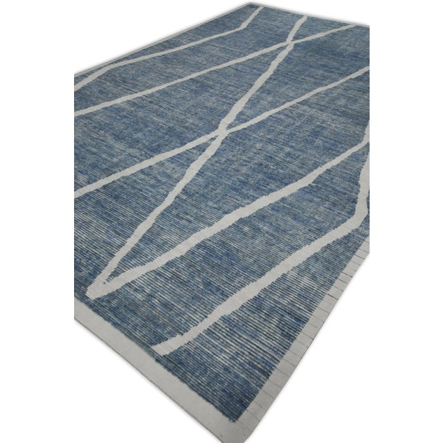 Early 21st Century Early 21st Century Blue 21st Century Modern Moroccan Style Wool Rug 9'8" X 14'7" For Sale - Image 5 of 8