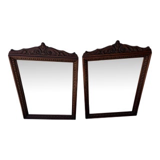 Antique Pair of Mahogany Carved Mirrors by Barker Bros. For Sale