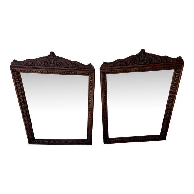 Antique Pair of Mahogany Carved Mirrors by Barker Bros. For Sale