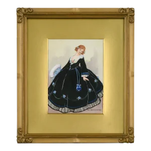 1920's Historical Fashion Illustration of Lady in 17th Century Dress by M. Solomon