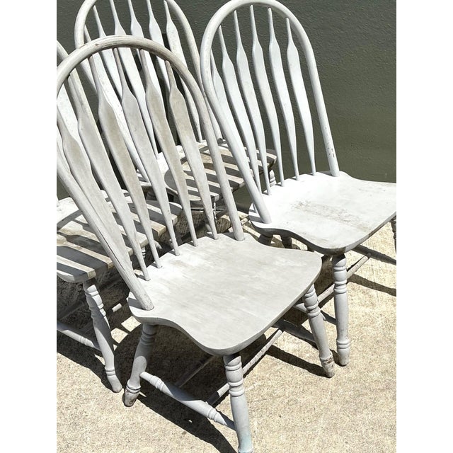 Light Gray Vintage Farmhouse Style Windsor Chairs - Set of 4 For Sale - Image 8 of 12