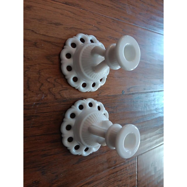 1960s Vintage Fenton Milk Glass Pedestal Candle Holders- a Pair For Sale - Image 5 of 7