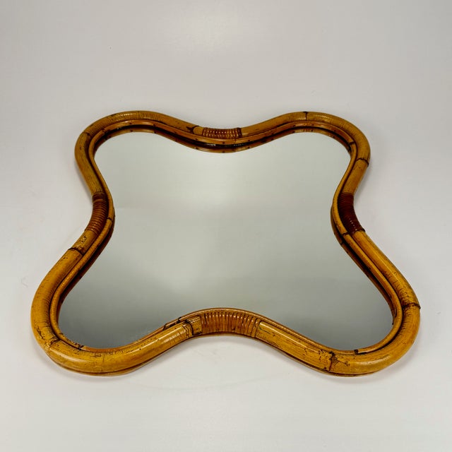 Mid-Century Modern Mid-Century Curved Bamboo Wall Mirror, Italy, 1960s For Sale - Image 3 of 8