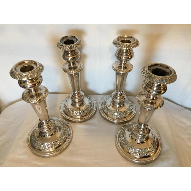 19th Century English George IV Sheffield Plate Round Base Candlesticks - Set of 4 For Sale - Image 9 of 9